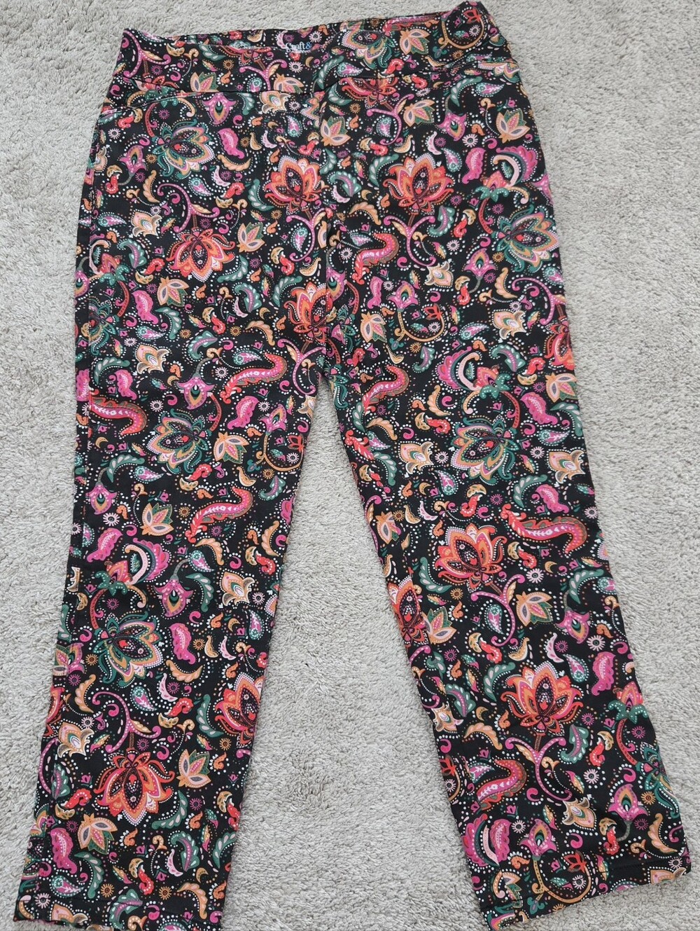 Black Paisley Print Fitted Straight Leg Pants